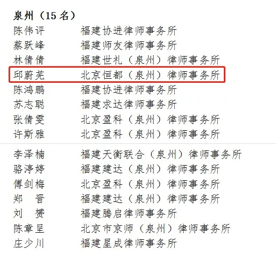 开云电竞泉州分所邱蔚芜律师入选福建省第五期优秀青年律师人才库